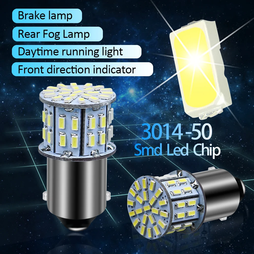 100 Шт 1157 BAY15D 1156 BA15S 3014 50SMD автомобильная лампа, автомобильные передние фары, DRL фары, поворотные огни, парковочная лампа,, 12-24 В