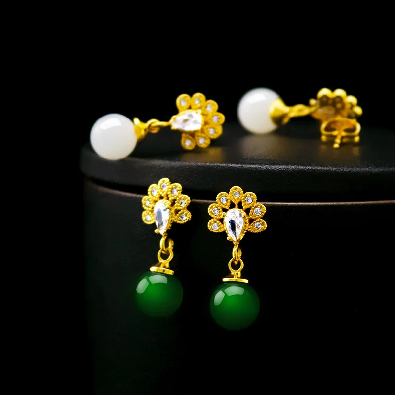 Модные серьги для женщин 14K позолоченные серьги-гвоздики с зеленым Изумрудным