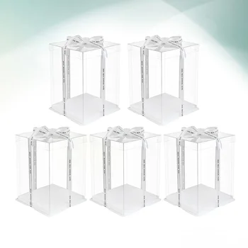 

5pcs Transparent Birthday Cake Box Plastic Cake Packaging Boxes Organizer Cake Case for Home Dessert Shop (8 inch Single Layer B