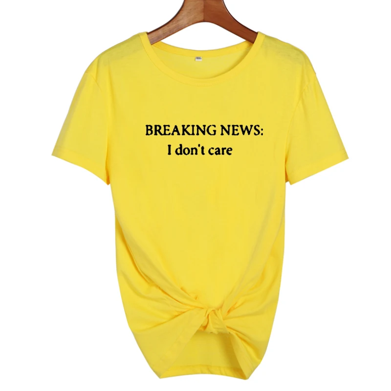 Последние новости: забавная футболка с надписью «I don't care», черные и белые женские топы Tumblr, летняя одежда, хипстерская футболка для женщин