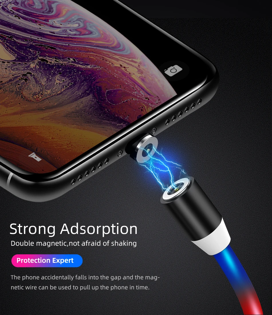 Магнитный usb-кабель для быстрой зарядки, кабель типа C для iPhone XR, магнитный светящийся светильник, кабель Micro USB для samsung S8 A50 Redmi note 7