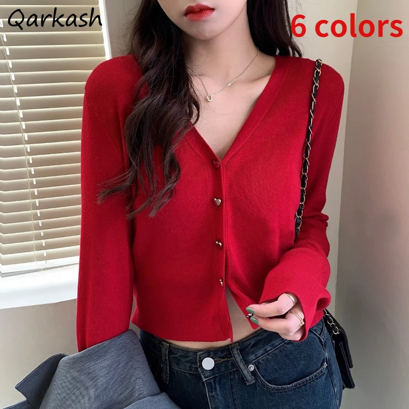 

Cardigan Women 6 Colors Solid V-neck Preppy Cropped Single Breasted All-match Soft Sweater Spring Design Leisure Ins Simple New