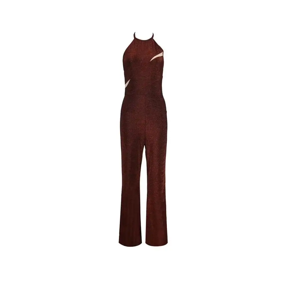 new autumn celebrity party fashion hanging neck one shoulder sleeveless halter hollow waist slim wide leg jumpsuit sexy fa