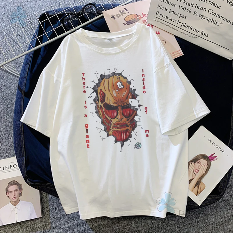 Camisetas con estampado de Attack on Titan para mujer, ropa de Anime de talla grande, informal, holgada, de gran tamaño, cómoda, fresca, Harajuku, de verano