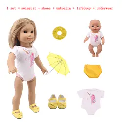 2019 смешанный костюм кукольная одежда 1 комплект = купальник + обувь + зонтик + спасательный круг + нижнее белье 18 дюймов 43 см кукла, подарок