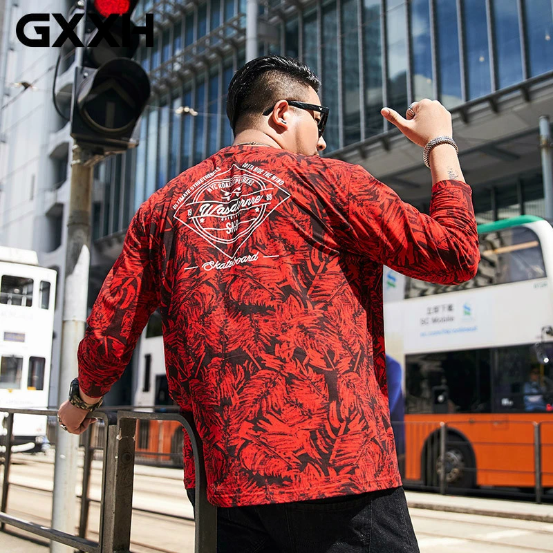 

Plus Size 6XL 7XL 8XL Oversized Men Store Red T-shirt Male Long Sleeved Fat Guy Printed T Shirt Male Casual Large Men Tee Shirt