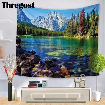 

Thregost Woven Landscape Scenic Tapestry on the Wall Modern Polyester Wall Decor Cloth Rectangle Green Wall Carpets Hanging