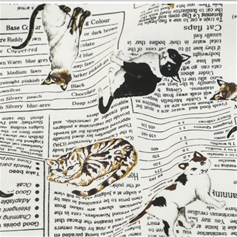 Мультяшная кошка печать газета Хлопок Лен Ткань английский pictorial милый кот ручной работы сумка ткань декоративная подушка скатерть