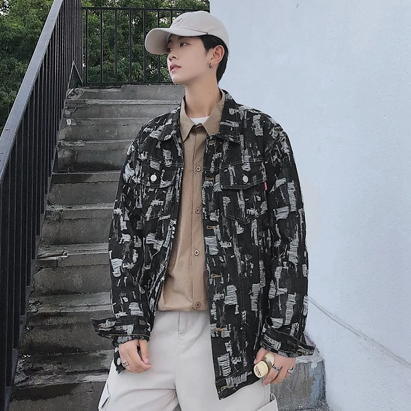 

2020 Spring New Style Men's Loose-Fit Frayed Jeans Coat Korean-style Thin Fashion Brand Jacket Fashion Jk9902