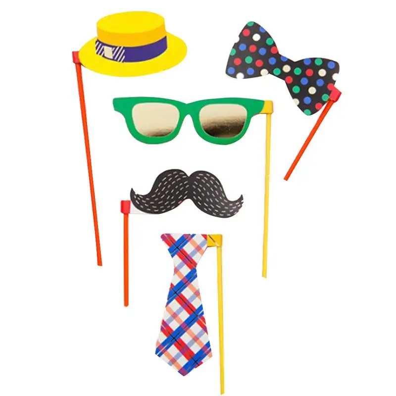 

5 Pcs Party Photo Booth Props Creative Posing Props Hats Glasses Mustache Bow Tie Kit for Party Decoration