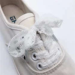 Elegant Black Lace Ribbon Shoelaces for Women's Casual Sneakers - 120CM (WHITE)