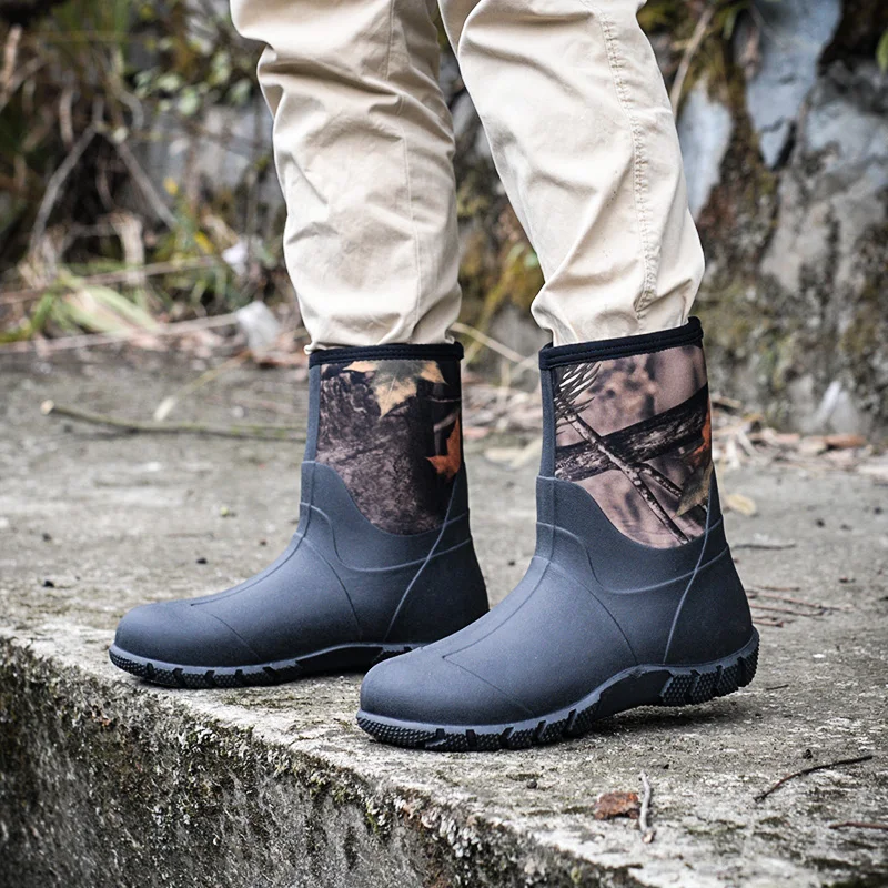 New Men's Outside Work Rain Boots Tall Rubber Fishing Boots Waterproof  Short Wellies Shoes - AliExpress