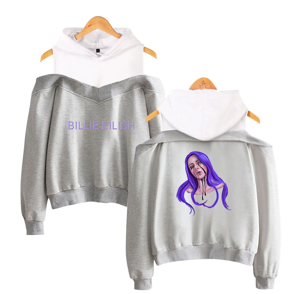 KPOP Billie Eilish розовые толстовки женские с длинным рукавом с открытыми плечами толстовки с капюшоном Harajuku спортивный костюм уличная хип-хоп одежда