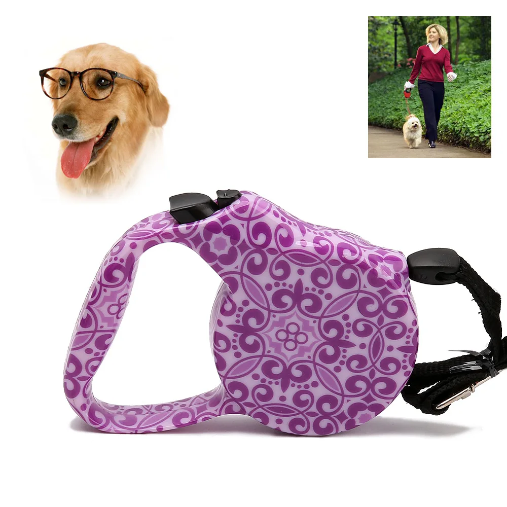 Собачий поводок с модным принтом автоматический выдвижной ведущий для маленьких