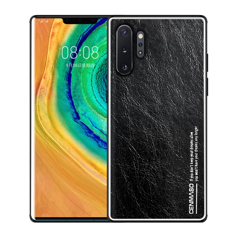 CENMASO натуральная кожа для samsung note 10 Plus чехол роскошный кожаный Ультра Тонкий Ретро Винтаж задняя крышка Мода Coque Fundas - Цвет: Черный