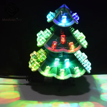 

DIY 3D Music Christmas Tree Soldering Practice Electronic Science Assemble Kit 7 Color Flashing LED PCB with Remote Control