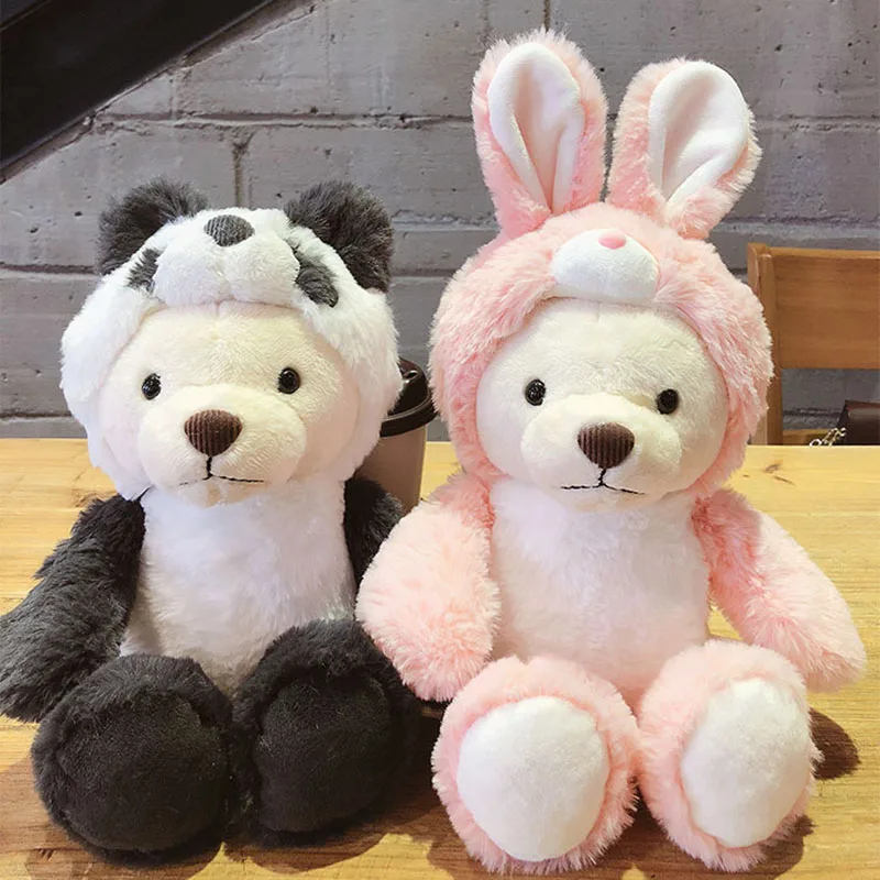 

35cm6 color hooded teddy bear plush toy kawaii sleeping partner child birthday Christmas gift