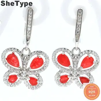 

30x18mm New Arrival 6.01g Butterfly Shape Real Red Ruby Tanzanite CZ Gift For Sister 925 Solid Sterling Silver Earrings