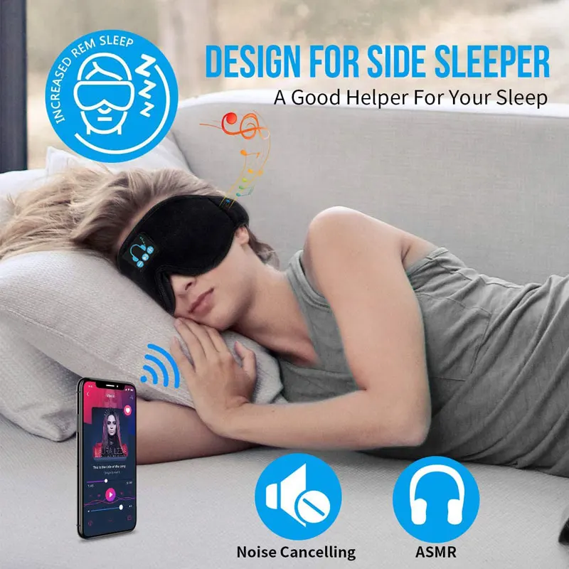Masque de Sommeil Casque Musical Bluetooth 5.0 sans Fil avec Ultra-Fins HD St/ér/éo Haut-parleurs ChenFec Casque de Sommeil Dormeurs Lat/éraux et Voyage Anti Bruit Sommeil Bandeau Bluetooth pour Sport