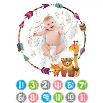 

Baby Monthly Milestone Blanket Photo Props Background Blankets with Stickers for 1-12 Months Newborn Infant Polyester Blankets
