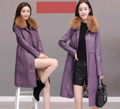 

Boollili Plus Size 5XL Autumn Winter Warm PU Leather Jacket Women Natural Raccoon Fur Female Overcoat Faux Leather Jacket