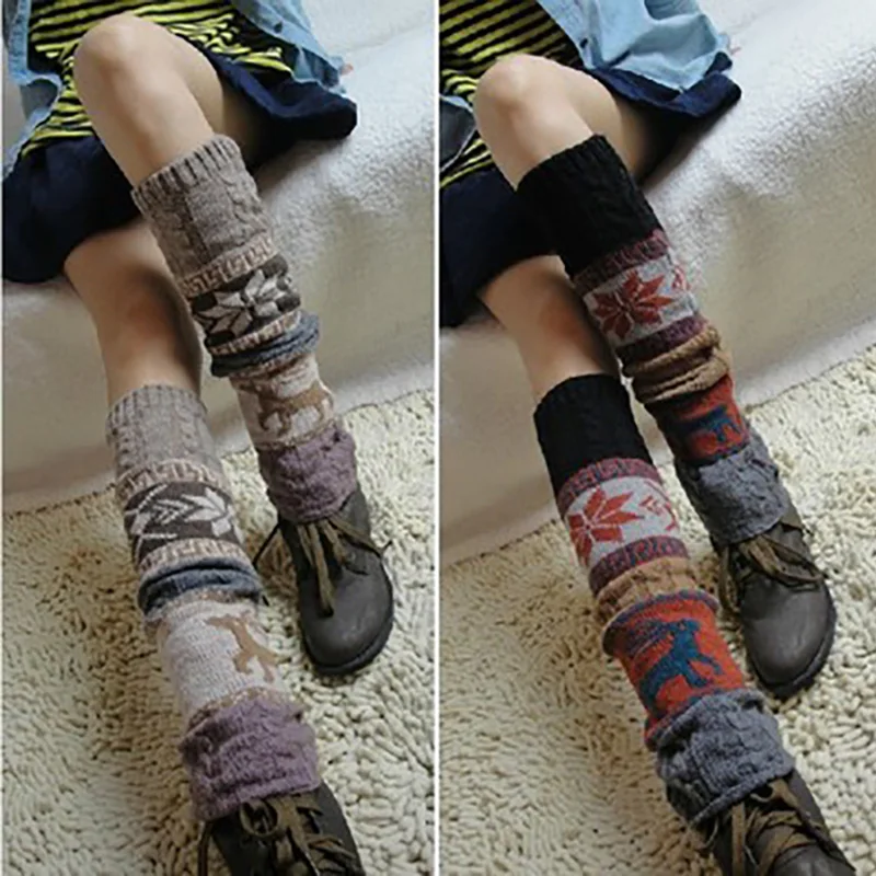 

Female Sock Jacket Below Knee Pile Socks British Wind Twist Spotted Fawn Snowflake Autumn and Winter Leg Warmers Women Acrylic