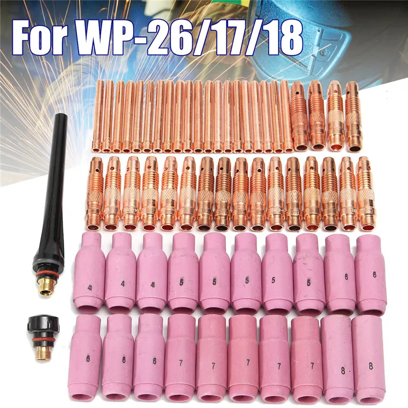 62Pcs TIG Welding Torch Ceramic Copper Nozzle Pyrex Cup for Machine WP-26/17/18 Kit | Инструменты