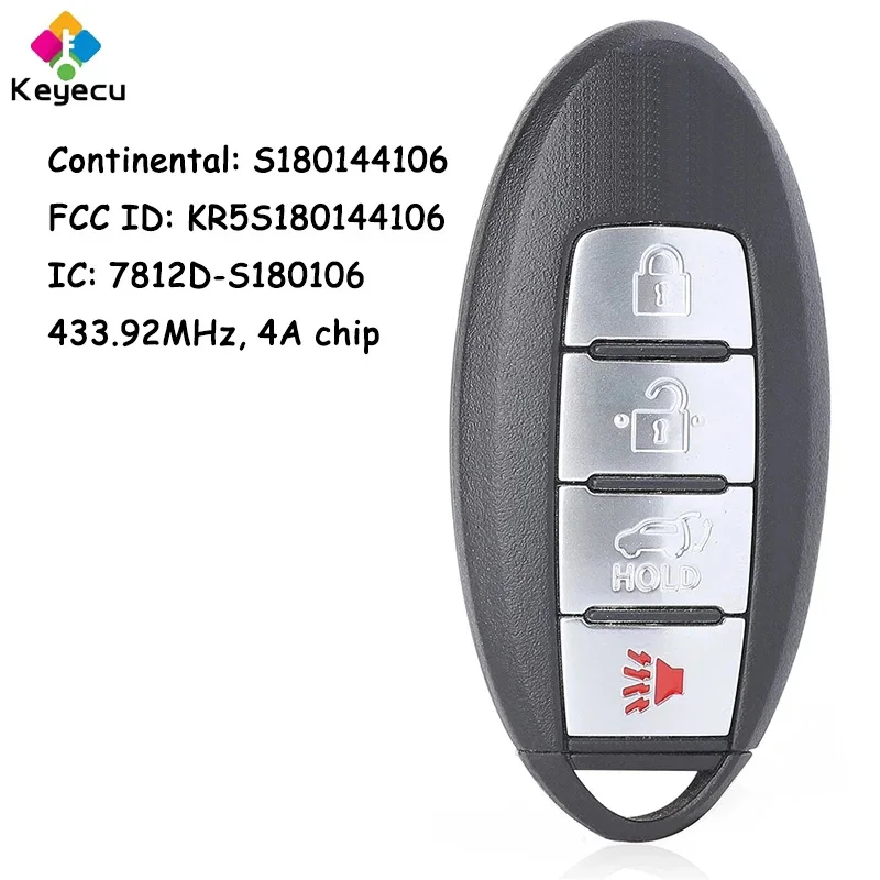 Keyecu Keyless Smart Remote Car Key With 4 Buttons Fob For Nissan