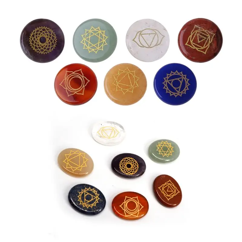 7Pcs Chakra Stones Reiki Healing Crystal Engraved Chakra Symbols 7Pcs Chakra Stones Reiki Healing Crystal Engraved Chakra Symbols