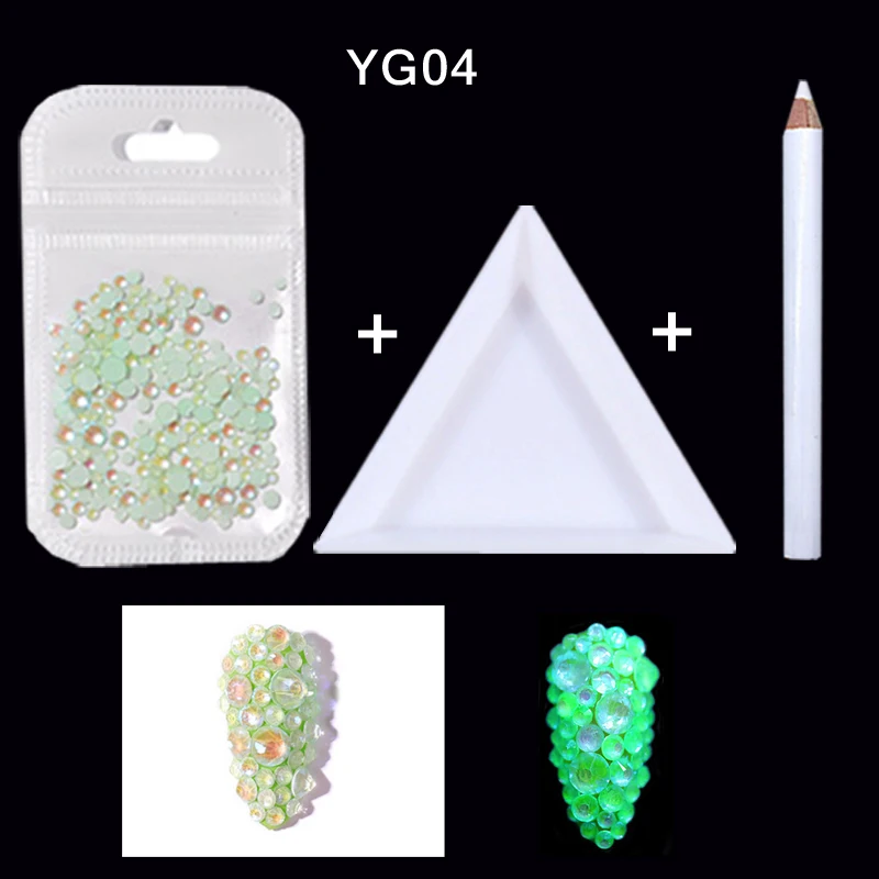 Set YG04 Микс ss6-ss20 светящийся неоновый дизайн для ногтей Стразы Светящиеся в темноте флуоресцентные хрустальные камни с точечной ручкой наборы маникюрные украшения - Цвет: Set YG04
