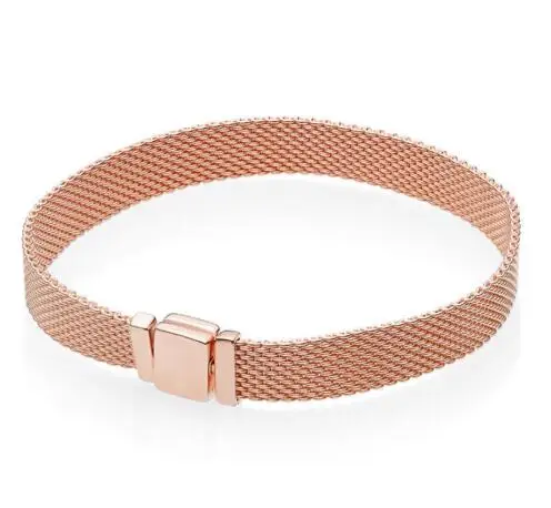 

Original 925 Sterling Silver Bracelet Rose Gold Woven Mesh Reflexions Bracelets Bangle Fit Women Bead Charm Diy Fashion Jewelry