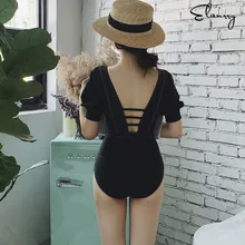 Женский цельный купальник винтажный короткий рукав сдельный Купальник Мягкий бандажный купальный костюм Maillot De Bain Femme