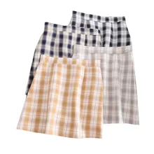 Vintage Plaid Mini Skirt Women High Waist A-Line Mini Skirts Fashion Office Lady Party Zipper Skirts Summer Pencil Short Skirt