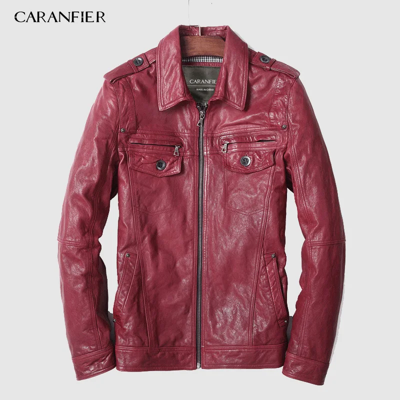 Мужская кожаная куртка CARANFIER из натуральной овечьей кожи мотоциклетная