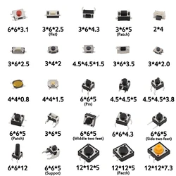 Micro bouton poussoir et interrupteur tactile, assortiment de 125 pièces, 25types par lot, commutateur SMD DIP, kit pour réinitialiser, taille mini, 2 x 4, 3 x 6, 4 x 4, 6 x 6, bricolage électronique 