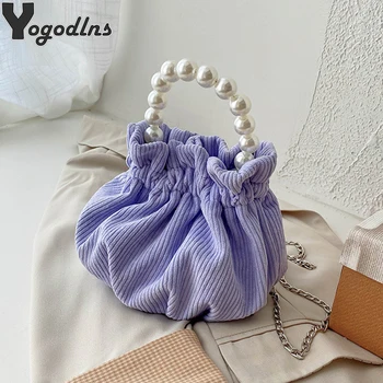 

Fashion Shoulder Bag Women Pearl Design Crossbody Handbags Phone Purse Female Soft Corduroy Totes Chain Messenger Bag Pouch