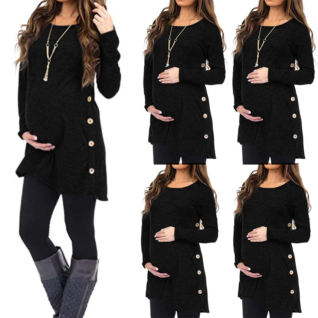 Women's Maternity Pregnanty Long Sleeve Solid Button Tops Pregnancy Blouse Autumn Winter