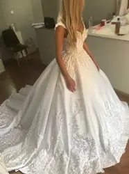 Арабские подвенечные платья Дубай v-образный вырез винтажное Бальное Платье Свадебное Платье эффектное с открытой спинкой и аппликацией