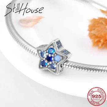 

New arrive Bright Five-pointed star Silver 925 Blue Zircon charms Beads Fit Original European Charm Bracelet Jewelry making 2018