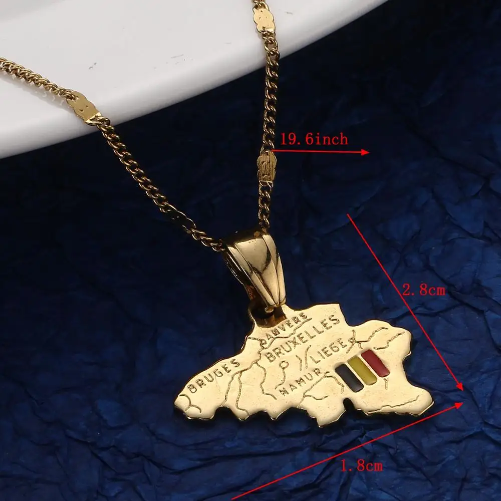 Gold Color Belgium Map Pendant Necklace Kingdom of Belgium National Map Chain Jewelry 2