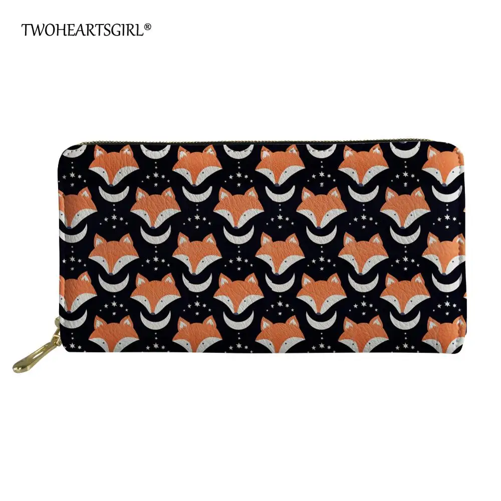 Twoheartsgirl кошельки для женщин животные лиса печати футляры для идентификационных карт Телефон Сумка Длинный кожаный женский кошелек для дам сумочка