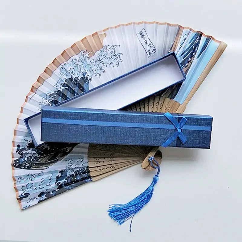 Шелковый ручной вентилятор крепление Fuji Kanagawa волны Японский складной веер Карманный вентилятор Свадебная вечеринка украшения подарки украшение стены дома