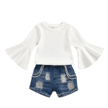 

Toddler Baby Clothes Girls Flare Long Sleeve Tops + Jeans Pants Outfits Summer Clothes 6M-5Y