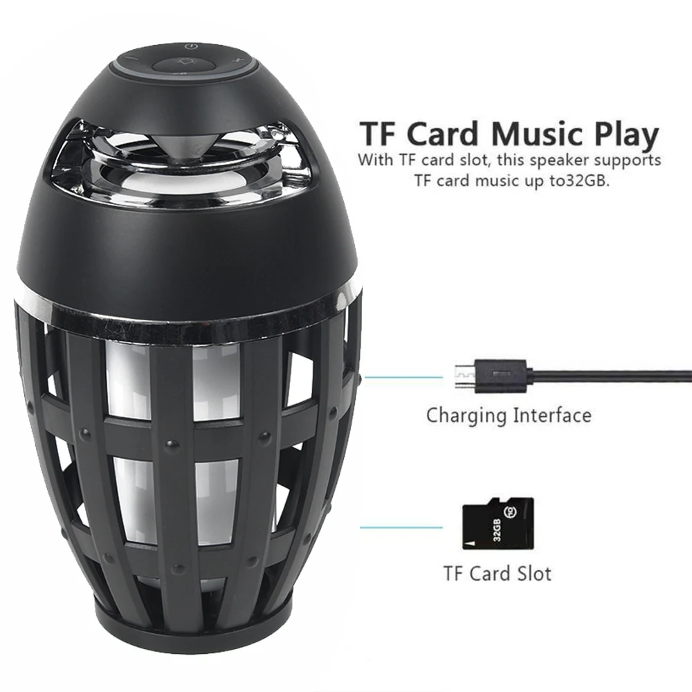 Открытый беспроводной Bluetooth динамик TF карта музыка портативный светодиодный эффект пламени лампа разработана износостойкость
