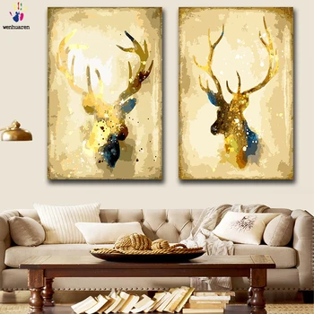 

DIY colorings pictures by numbers with colors Gold deer Giraffe illustration picture drawing painting by numbers framed Home