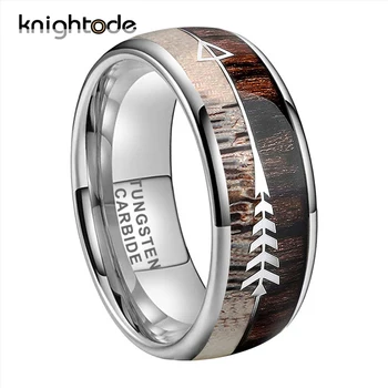 

8mm Tungsten Carbide Rings Vikings Hunting Jewelry Men Women Koa Zebra Wood Antler Arrows Inlay Dome Bands Polished Comfort Fit