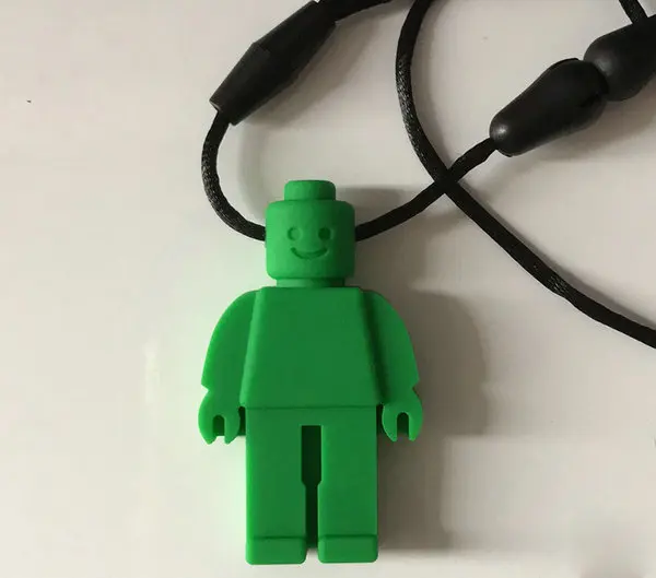 Dark green Silicone Teether Robot Chew Necklace Food Grade Silicone Sensory Chewable Figurine Toy for Kids Baby Autism ADHD - Цвет: Dark green