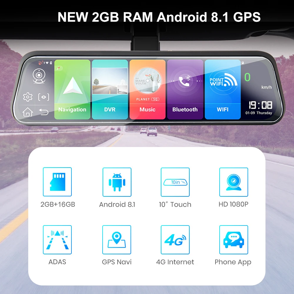 Зеркало видеорегистратор Bluavido 10 дюймов 4G ADAS Android GPS FHD 1080P|Видеорегистраторы| |
