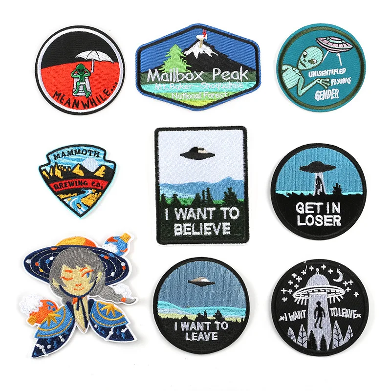 

UFO Aliens Badges Iron on Letter Patches on Clothes Rock Stripe Sticker on Clothes Embroidered Patches for The Clothing Applique