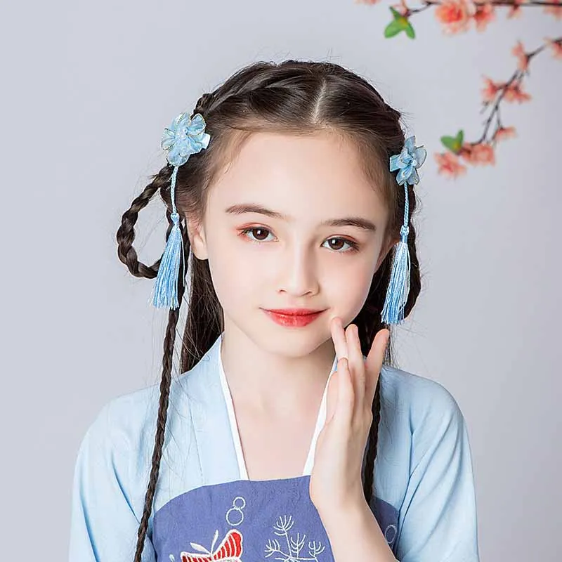 Children's hanfu step shake tassel super fairy hairpin hair accessories Chinese style costume flower girl retro jewelry